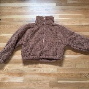 Cozy Brown Sherpa Zip-Up Jacket